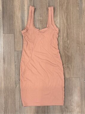 YITTY Peach Scoop Neck Ribbed Bodycon Mini Dress